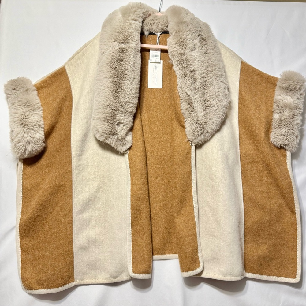 NEW‎ Cato Limited Edition Cream & Tan Cape Faux Fur Trim One Size Perfect